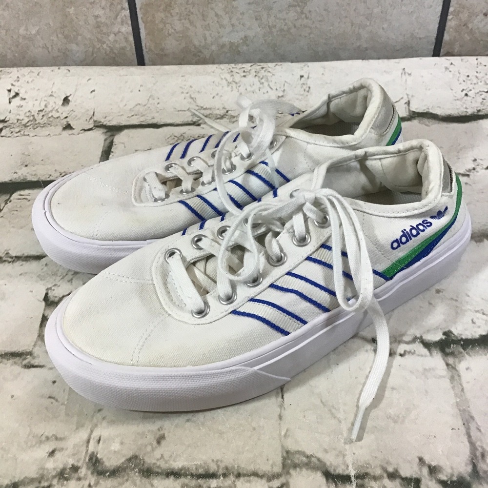 Adidas Delpala Originals Mens Size 6.5 White Blue Athletic Skate Shoes Sneakers